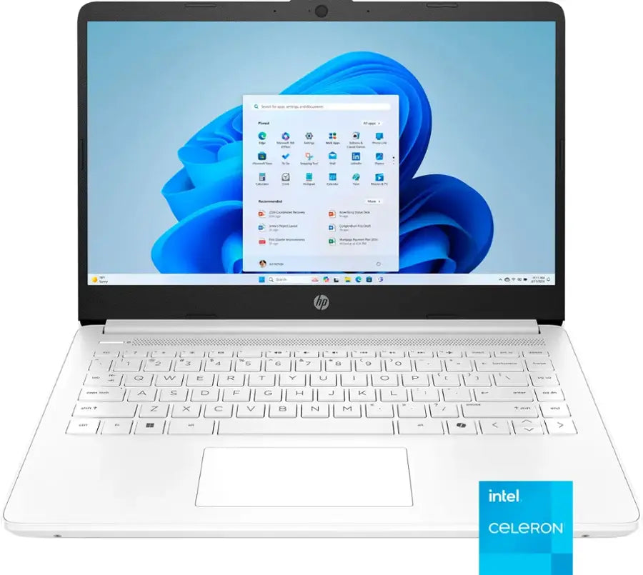 HP 14" Laptop | Intel Celeron Processor | 4GB RAM | 64GB eMMC Storage | Windows 11 | Snowflake White